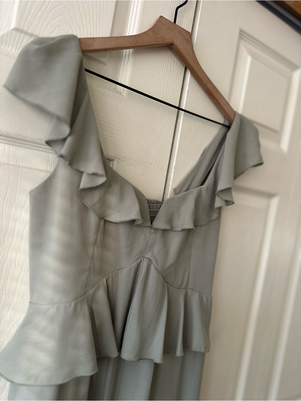 Show Me Your MuMu Paulina Peplum Olive Green Ruffle High-Low Maxi Dress Sz Large - Picture 5 of 10